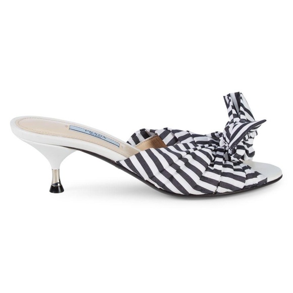Prada Shoes - Prada Striped Bow Kitten Heel Sandals